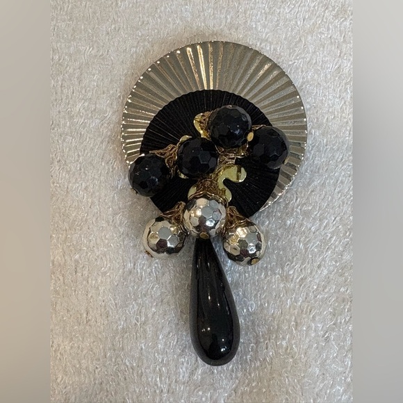 Vintage Art Deco Style Brooch Pin Black & Silver Glamour Unisex - Picture 10 of 10
